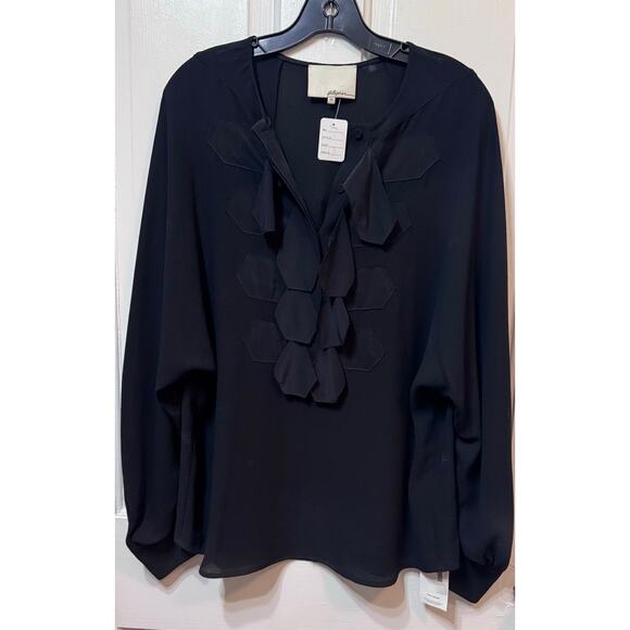 3.1 Phillip Lim Tops - Phillip Lim 3.1 Black Long Sleeve 100% Silk Ruffle Button Blouse Top Size 10